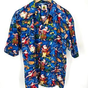 Vintage Mens Max Boxxer Yo Wear 100% Cotton Santa Claus Hawaiian Shirt Size L